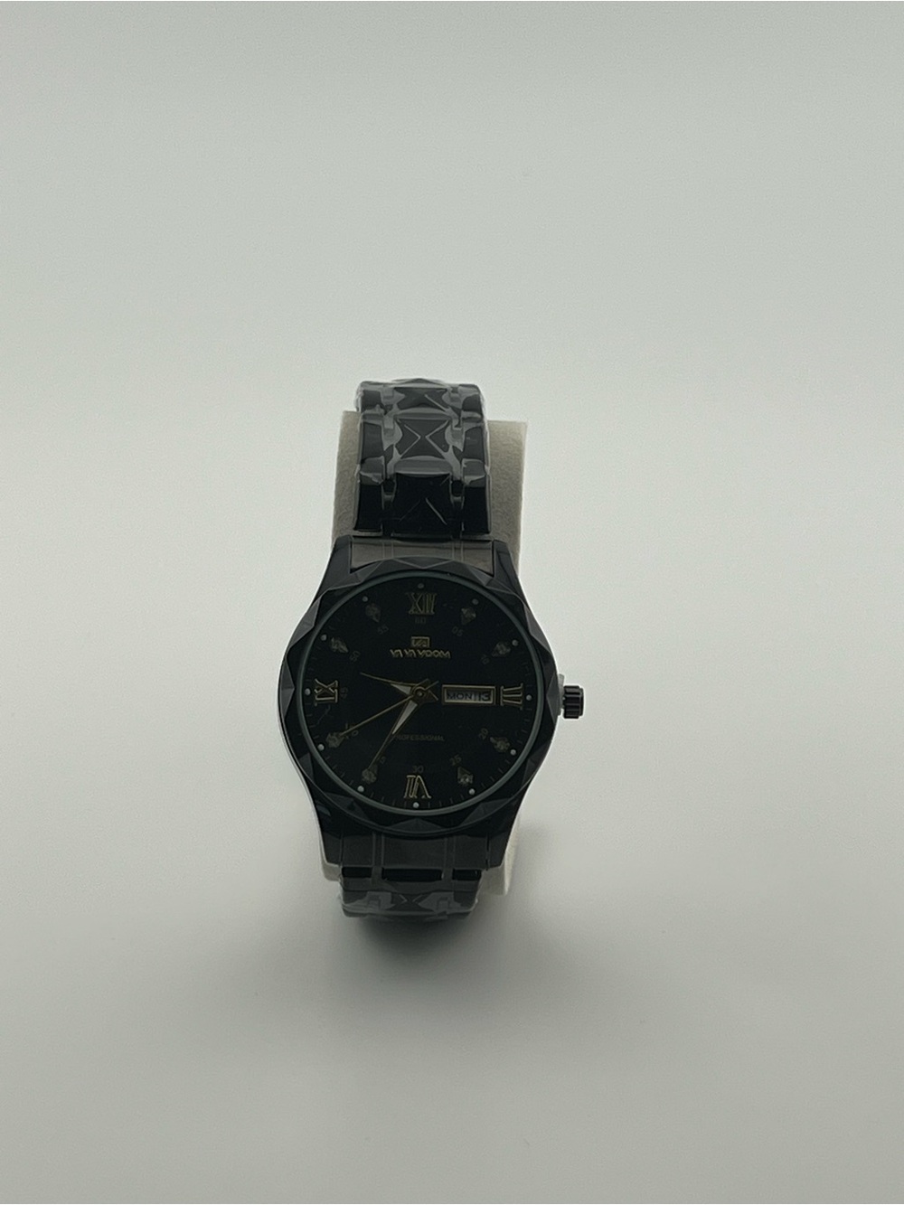 Va Va Voom Men's Black Dress Watch with Gold Accents